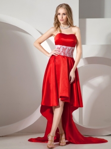 Red High-low Pretty Prom Dress With Lace Decorate Waist