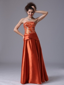 Beading Strapless Column Taffeta Floor-length Prom Dress Rust Red