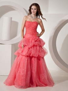 Organza Coral Red For 2013 Prom Dress In Penrith NSW With Embroidery Bodice and Hand Made Flowers