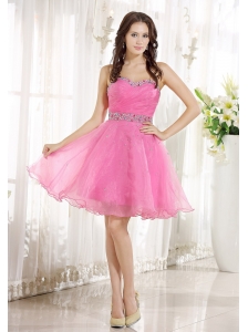 Beaded Decorate Sweetheart Neckline and Waist Pink Organza Knee-length 2013 Prom / Homecoming Dress