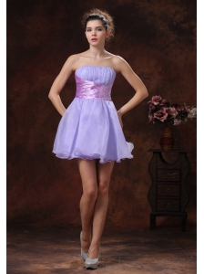 Lace-up Mini-length Lilac Beaded Decorate Prom Dress With Strapless Neckline