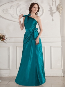One Shoulder and Bowknot For Bridesmaid Dress   With Turquoise