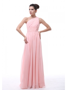 Ruched and Beading Decorate Bodice Light Pink Chiffon One Shoulder Floor-length 2013 Bridesmaid Dress