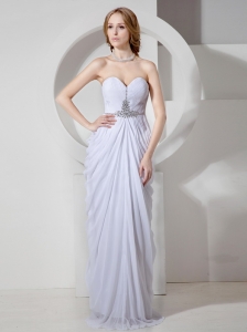 White Chiffon Sweetheart Neckline Ruch and Beading Decorate