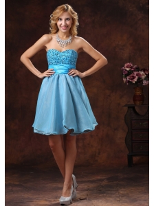 2013 Baby Blue Sweetheart Beaded Decorate Prom Dress With Mini-length in Cocktail