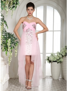 Baby Pink Beaded Over Bodice High-low Sweetheart Prom Dress For Custom