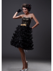 Beaded Decorate Bodice Ruffled Layers Knee-length Black Popular Style 2013 Prom / Homecoming Dress