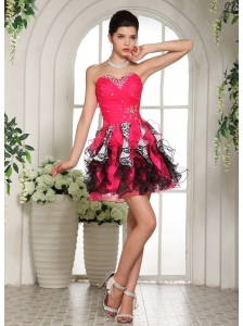 Beaded Sweetheart Mini-length Club Cocktail Dress For Custom Made Hot Pink and Black