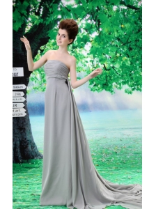 Custom Made Mother of the Bride Dress With Strapless Court Train Ruch and Chiffon