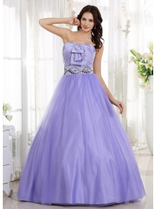 Lilac Ruched Bodice and Beaded Decorate Waist For Prom Dress