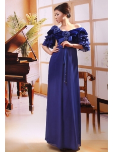 Off Shoulder Half Sleeves Blue Chiffon Empire Beaded Formal Evening Mother of the Bride Dress Custom Made