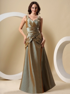 Olive Green V-neck and Ruched Bodice For Mother of the Bride Dress