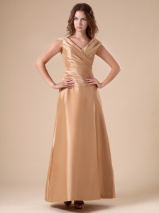 Ruch V-neck Ankle-length Gold 2013 Bridesmaid Dress