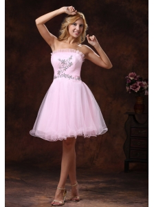 Strapless Baby Pink and Custom Mini-length Made For 2013 Prom Dress With Beading Organza