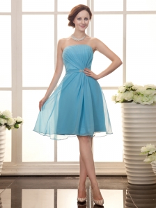 Strapless Organza Baby Blue Beaded Cocktail Prom Gowns Custom Made