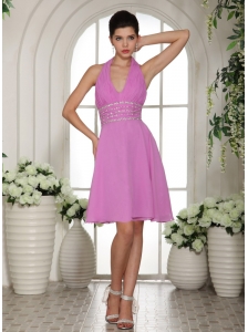 Stylish Lavender Chiffon Halter 2013 Prom Cocktail Dress With Beading and Ruch