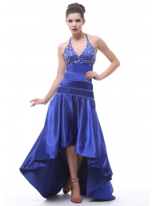 2013 Halter Beaded A-line High-low For Royal Blue Prom Dress