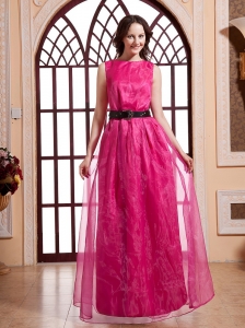 Bateau Hot Pink and Belt For 2013 Prom Dress  With Organza