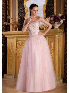 Beaded Decorate Bodice Light Pink Strapless Floor-length Tulle and Taffeta 2013 Prom / Pageant Dress