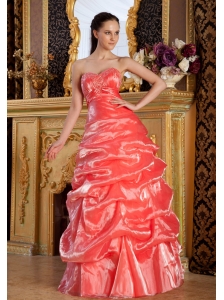 Beaded Decorate Sweetheart Neckline Rust Red Pick-ups Organza Floor-length 2013 Prom / Evening Dress