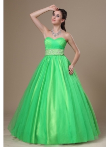 Beaded Decorate Waist A-line Spring Green Floor-length Sweetheart Neckline Prom / Evening Dress For 2013