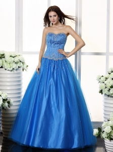 Blue and Sweetheart For Prom Dress With Beaded Decorate Bodice