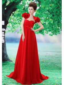 Custom Made Red 2013 Prom Dress Hand Made Flower and Ruch