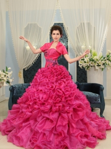 Hot Pink Sweetheart Ruffles Court Train Designer 2013 New Styles Quinceanera Dress For Custom Made