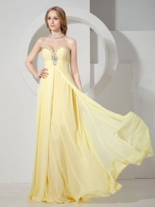 Sweetheart Beaded Decorate Yellow Prom Dress With Chiffon Floor-length