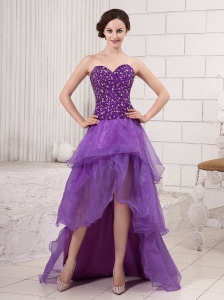 Sweetheart Purple Sweep Train A-line Ruffles Organza Custom Made 2013 Prom Gowns