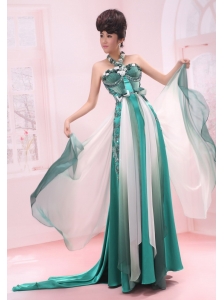 Turquoise Halter Beading Chiffon Brush / Sweep Empire Prom Dress