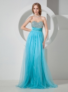 2013 Aqua Blue Sweetheart Beaded Brush Train Prom / Evening Dress For Custom Made