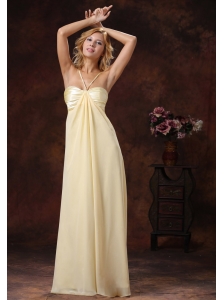 2013 Light Yellow Straps Ruched Bodice Discount Prom Dress Floor-length
