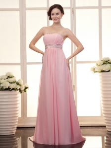 Baby Pink Chiffon Empire Beaded Decorate Waist Brush Customize Stylish 2013 Prom Gowns