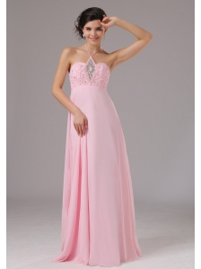 Baby Pink Halter and Beaded Decorate Bodice For 2013 Prom Dress