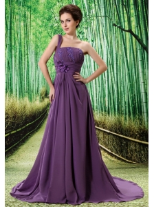 Custom Made Purple One Shoulder Appliques Prom Dress Beaded Decorate Bust In Formal Evening