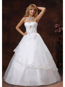 Embroidery and Beading Decorate Bodice Strapless Floor-length Tulle and Taffeta A-line 2013 Wedding Dress