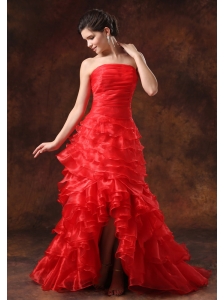 High Slit Red Ruffled Layers Ruched Bodice For 2013 Prom Dress