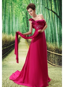 One Shoulder Embroidery Decorate Bust Chiffon Watteau Train 2013 Prom / Evening Dress