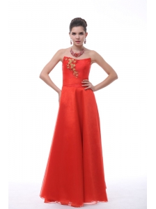 Rust Red Strapless Neckline For Prom With Embroidery Decorate Organza Prom Dress
