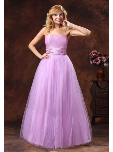 Strapless Neckline Tulle Lavender Princess Prom Dress For Prom Party