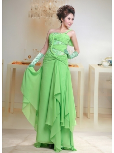 Sweet Spring Green One Shoulder Ruched Bodice Prom Dress With Chiffon For Party