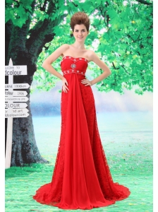 Sweetheart Lace Column / Sheath Red Brush / Sweep 2013 Prom Dress
