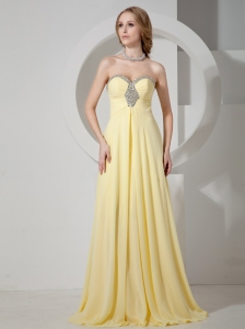 Yellow Sweetheart Beaded Chiffon Prom / Evening Dress With Brush Train For Custom Made
