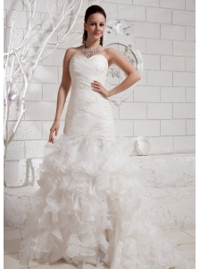 2013 Sweetheart Appliques and Ruffles For Wedding Dress With Court Train