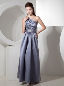 Beaded Decorate Waist One Shoulder Grey Ankle-length 2013 Prom / Evening Dress
