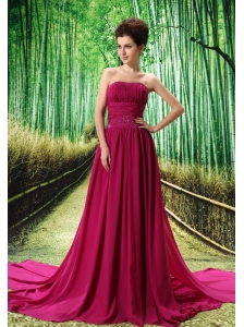 Beading Empire Chiffon Fuchsia Watteau Strapless Prom Dress