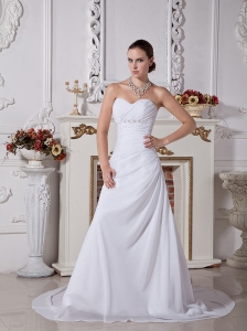 Custom Made Sweetheart Neckline Wedding Dress With Beaded Decorate Chiffon