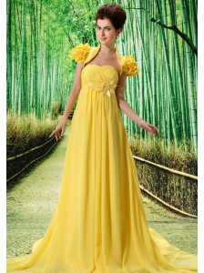 Custom Made Yellow 2013 Prom Dress Hand Made Flower and Ruch