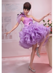 Hand Made Flowers and Ruched Layers Decorate Bodice One Shoulder Knee-length 2013 Prom Dress